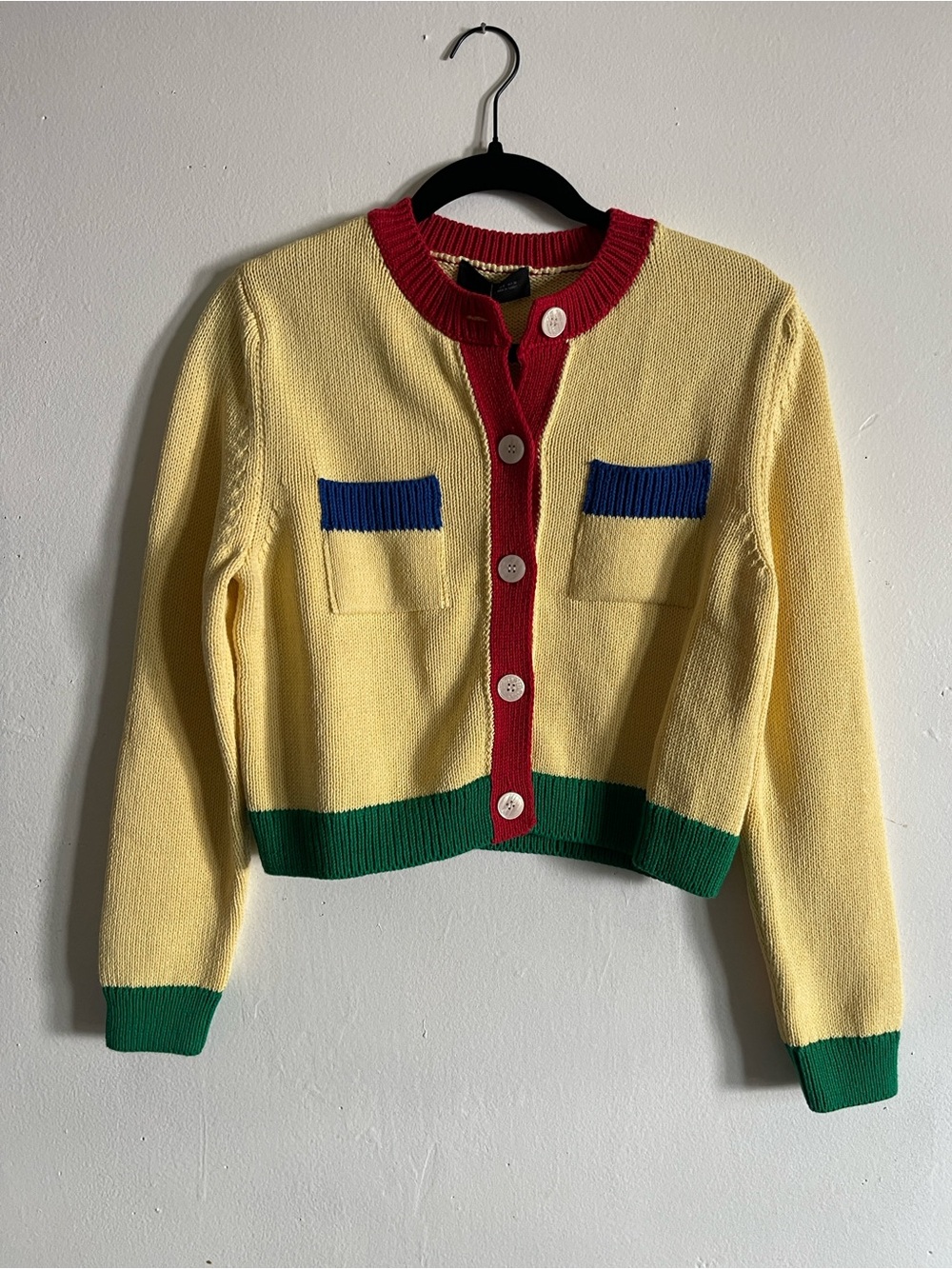 Zara Colorblock Cropped Knit Cardigan Yellow Red Blue Green Size S NWT
